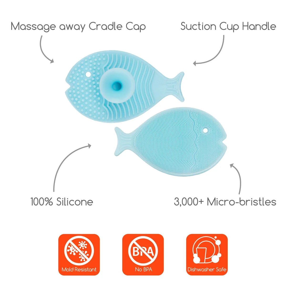 Silicone Mini Fish Scrub / Cradle Cap Brush, Aqua