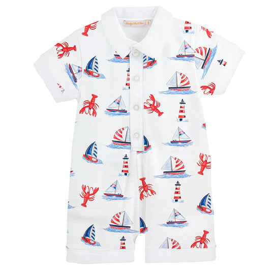 Sailing in Summer Printed Romper with Collar