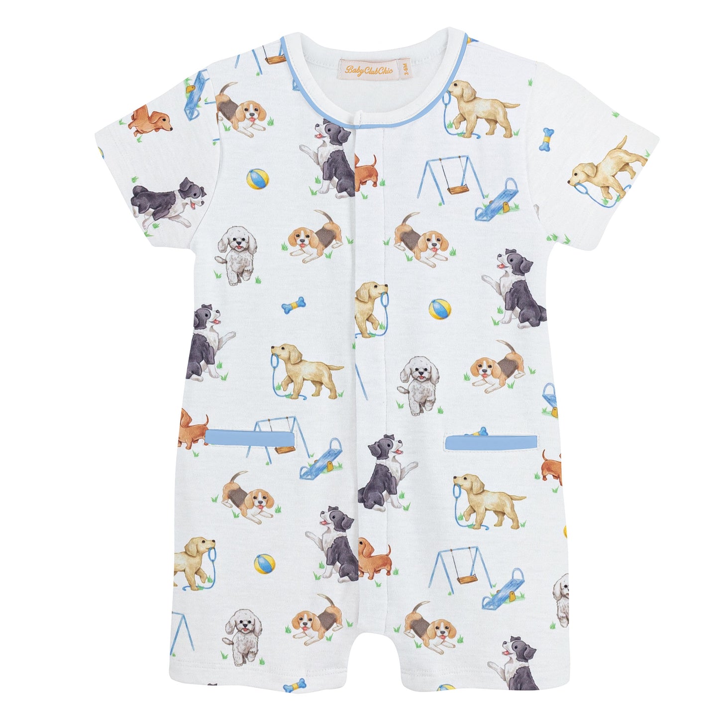 Doggie Park Printed Romper with Piping