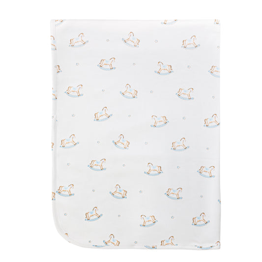 Cute Rocking Horse Blue Printed Receiving Blanket