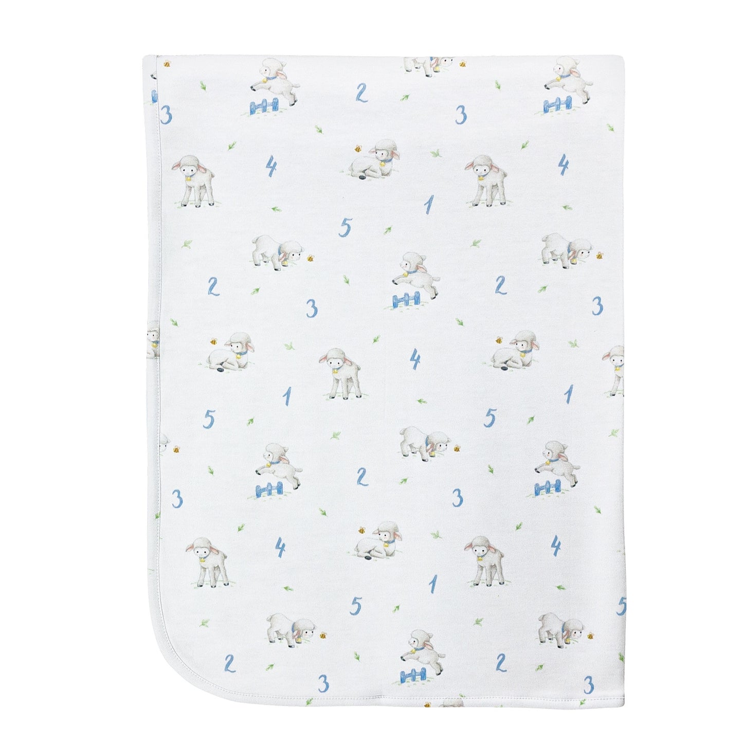 Counting Baby Sheep Blue Printed Receiving Blanket