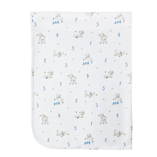 Counting Baby Sheep Blue Printed Receiving Blanket