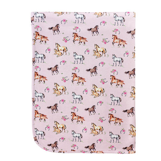 Sweet Horses Pink Printed Receiving Blanket
