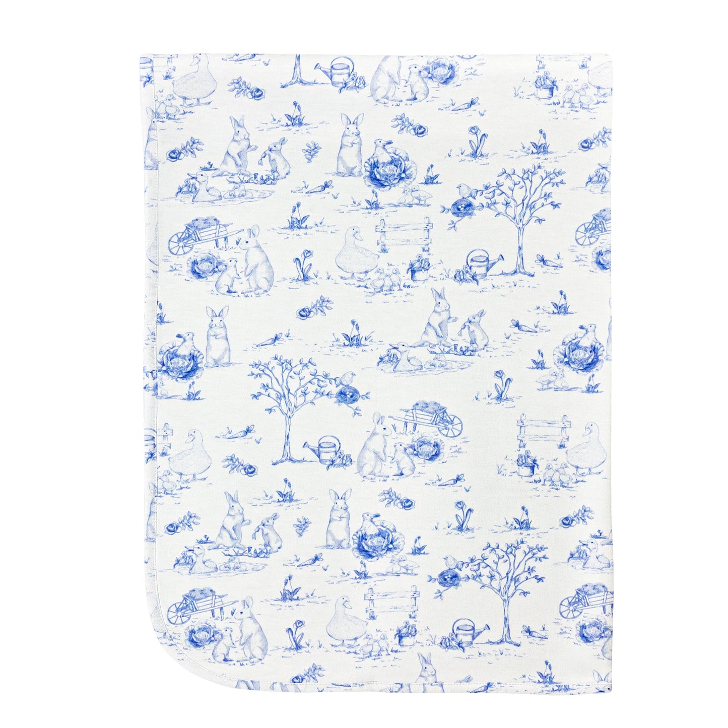 Blue Toile Bunnies Printed Receiving Blanket