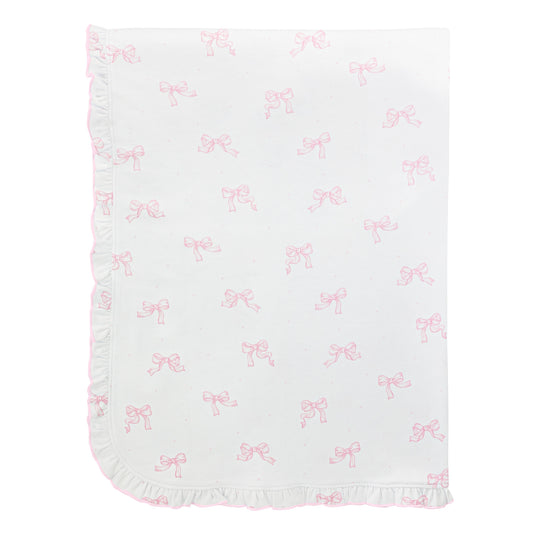 Pretty Bows Pink Printed Receiving Blanket with Ruffles