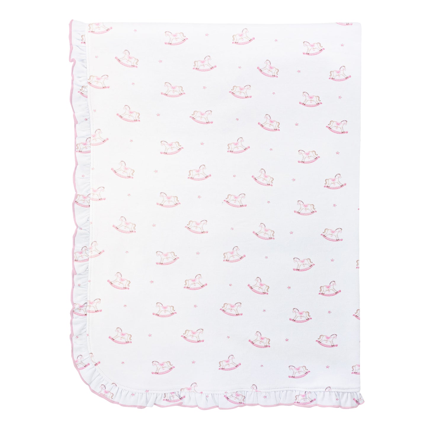 Cute Rocking Horse Pink Printed Receiving Blanket with Ruffles