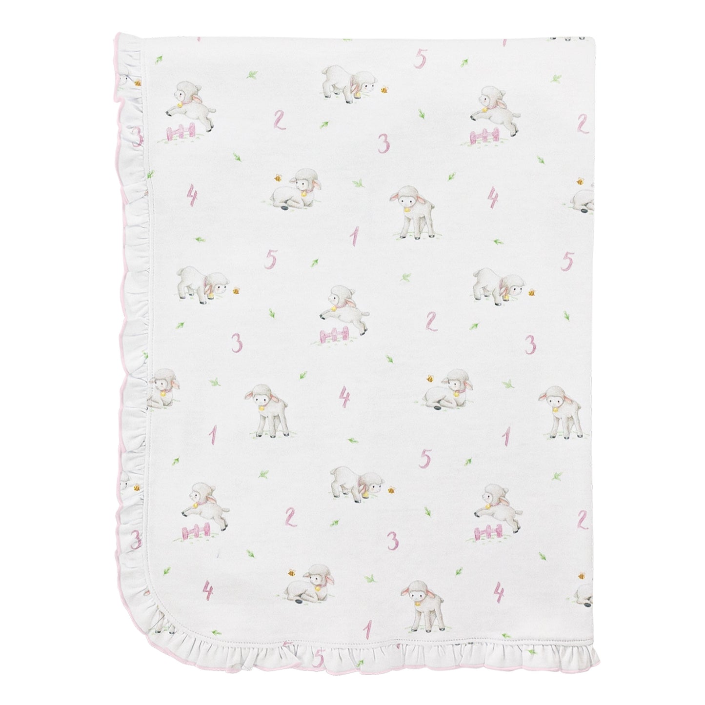 Counting Baby Sheep Pink Printed Receiving Blanket with Ruffles