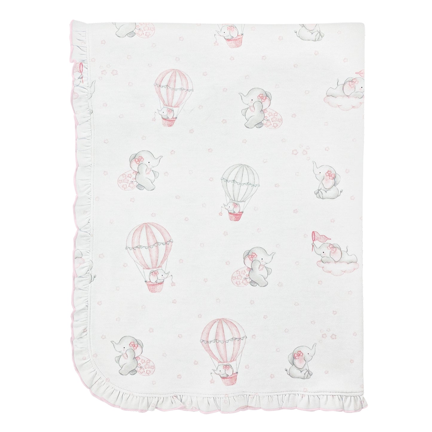 Dreamy Air Balloons Pink Printed Receiving Blanket with Ruffles