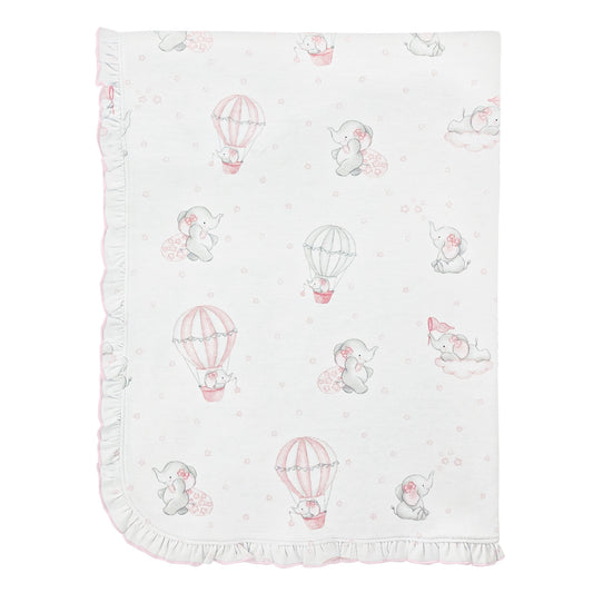 Dreamy Air Balloons Pink Printed Receiving Blanket with Ruffles