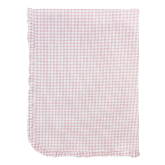Pink Mini Checks Printed Receiving Blanket with Ruffles