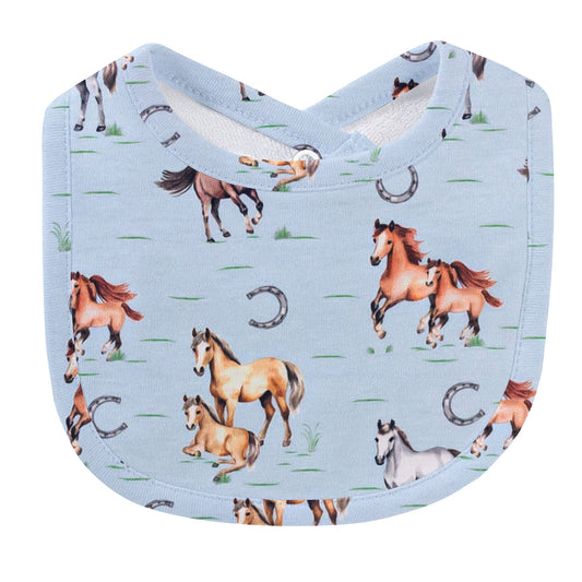 Sweet Horses Light Blue Printed Bib