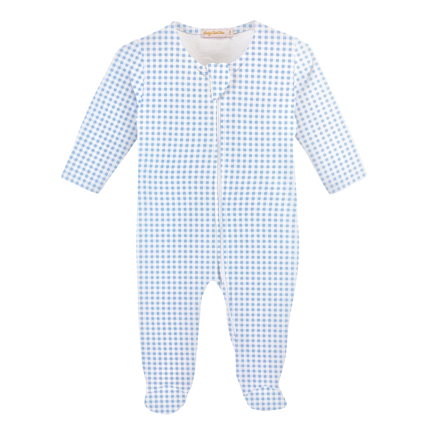 Blue Mini Checks Printed Zipped Footie