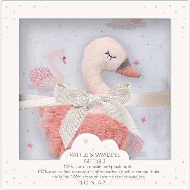 Rattle & Swaddle Gift Set, French Swan