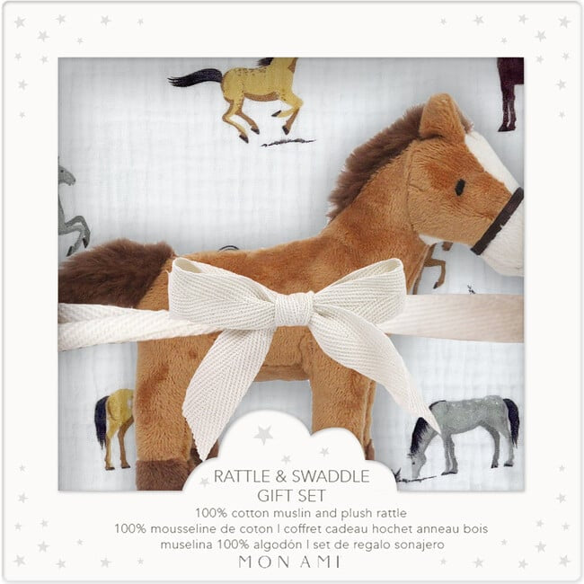 Rattle & Swaddle Gift Set, Horse / Chantilly