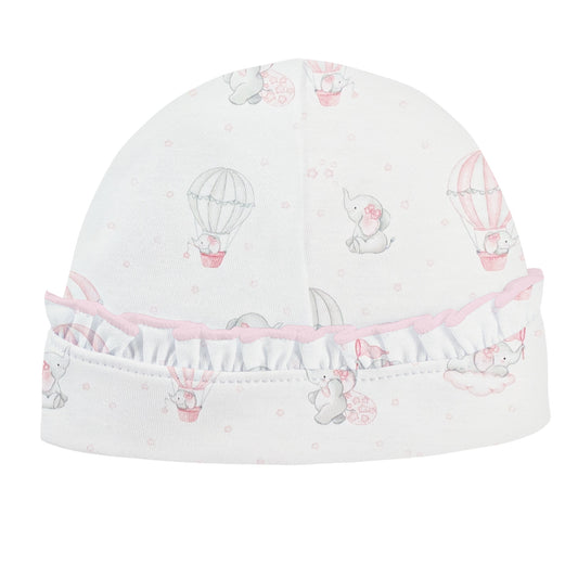 Dreamy Air Balloons Pink Printed Hat with Ruffle