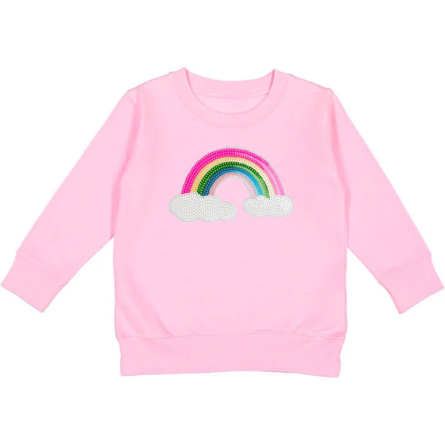 Rainbow Sequin Patch Sweatshirt - Pink