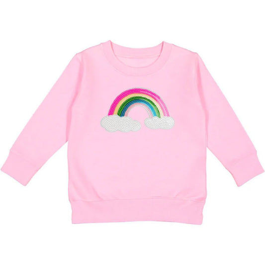 Rainbow Sequin Patch Sweatshirt - Pink