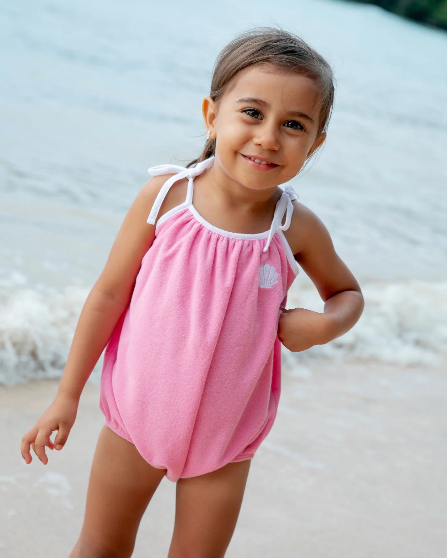 Poolside Terry Romper, Pink Carnation