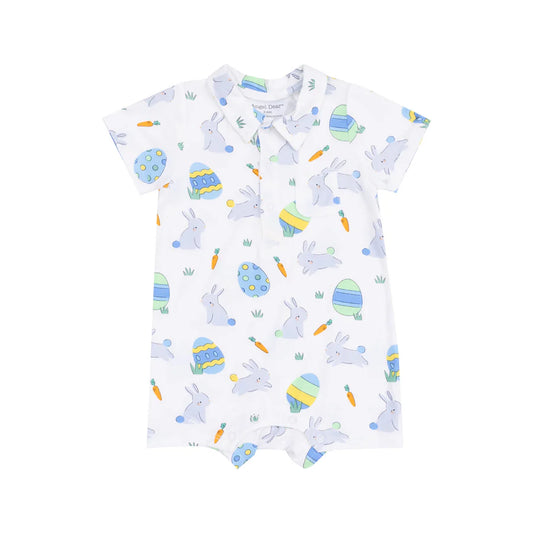 POLO SHORTIE - EASTER BUNNIES BLUE