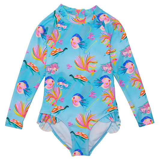 Kaleido Fish Sustainable Leg Frill Surf Suit