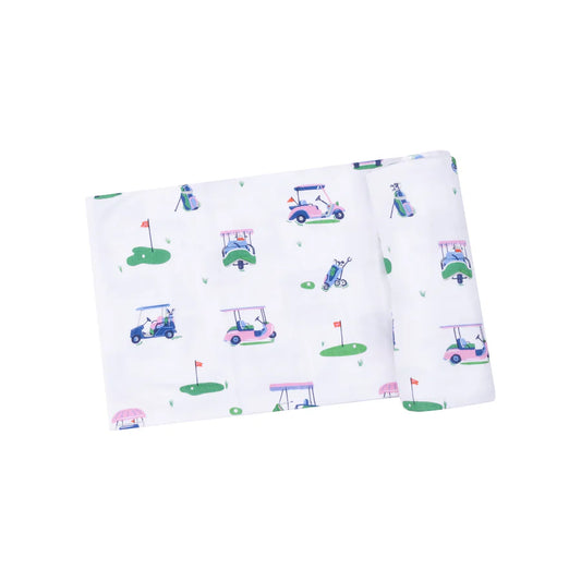Swaddle Blanket, Vintage Golf Carts Pink