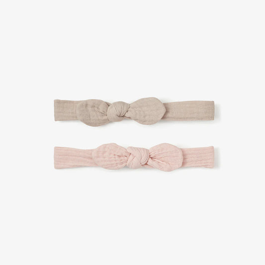 Organic Muslin Bow Headband Set Taupe/Blush 2pc