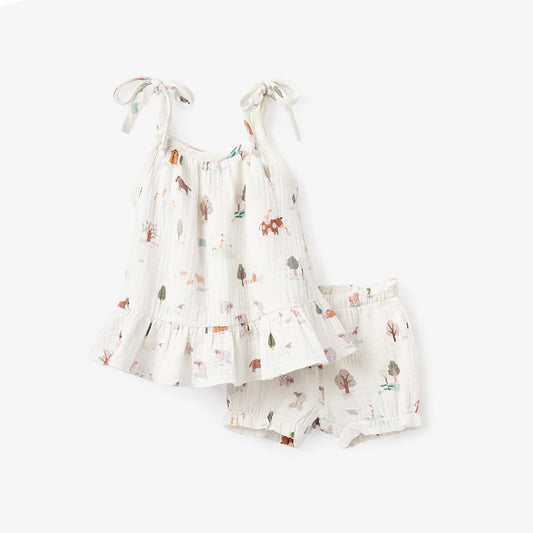 On the Farm Organic Muslin Tie Top Set