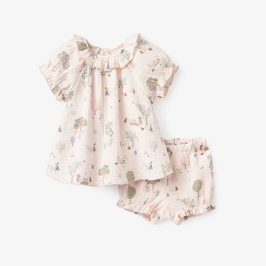 Garden Picnic Organic Ruffle Collar Top + Bloomer Set