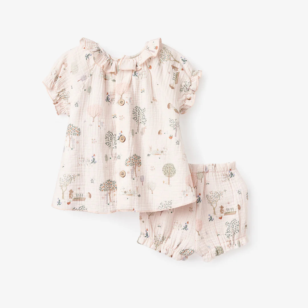 Garden Picnic Organic Ruffle Collar Top + Bloomer Set