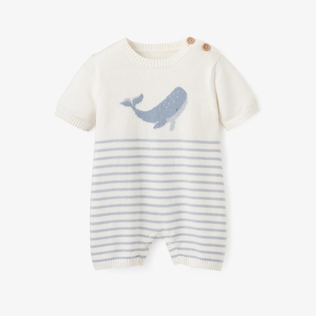 Whale Striped Knit Shortall Romper