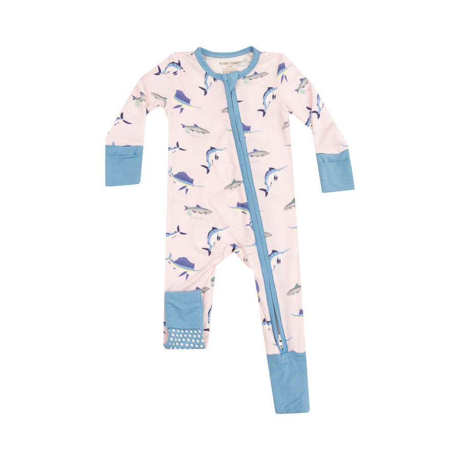 2 Way Zipper Romper, Deep Sea Fishing, Pink