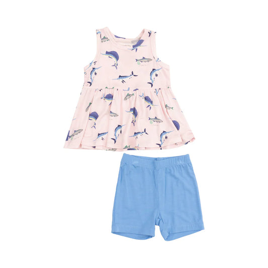 PEPLUM TANK TOP AND BIKE SHORT - DEEP SEA FISHING PINK