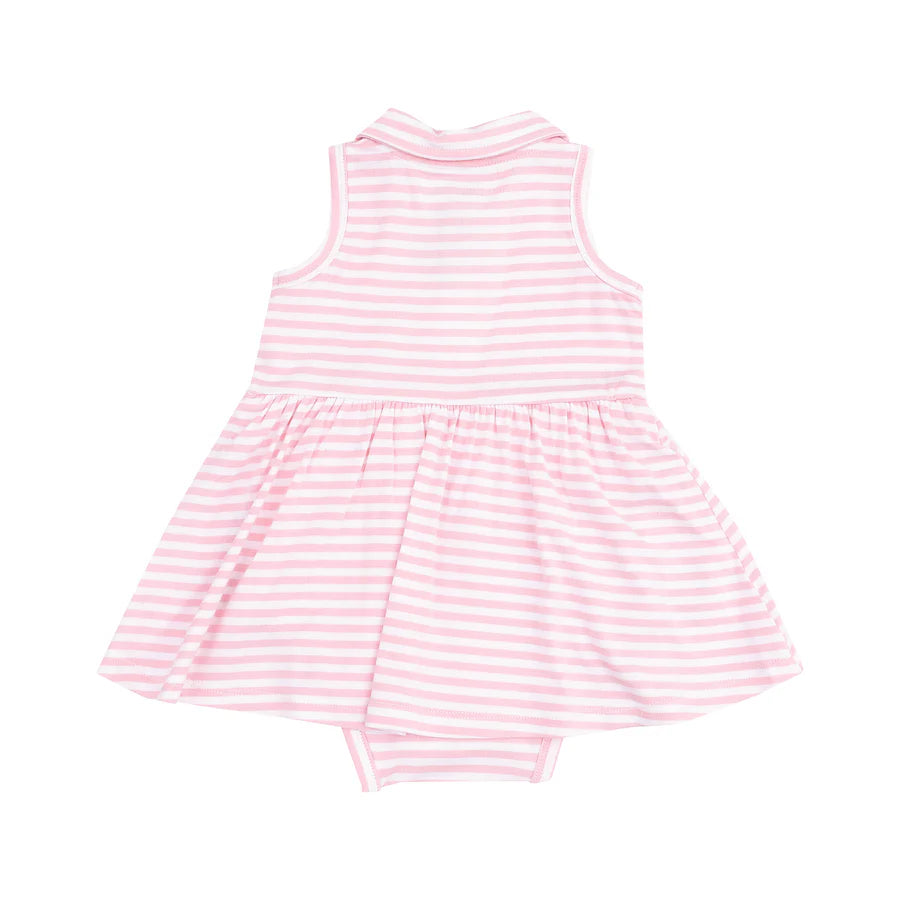 POLO COLLAR BODYSUIT DRESS WITH APPLIQUE - GOLF PINK MINI GINGHAM