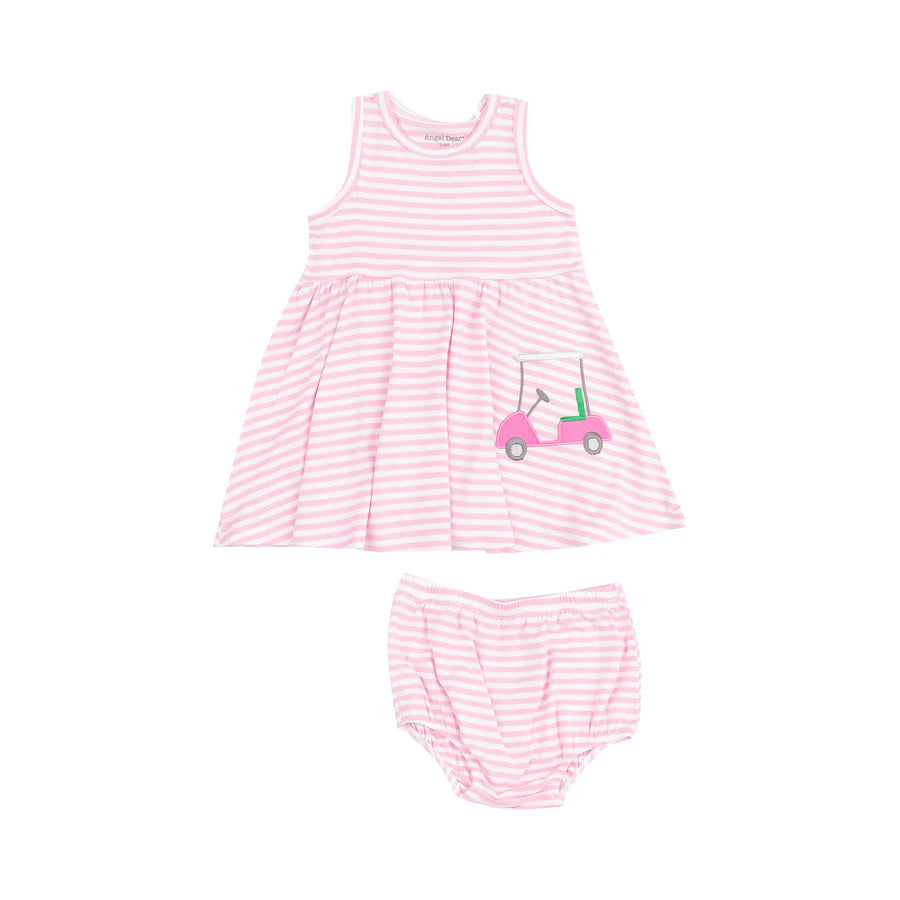 TANK DRESS AND BLOOMER WITH APPLIQUE - GOLF PINK