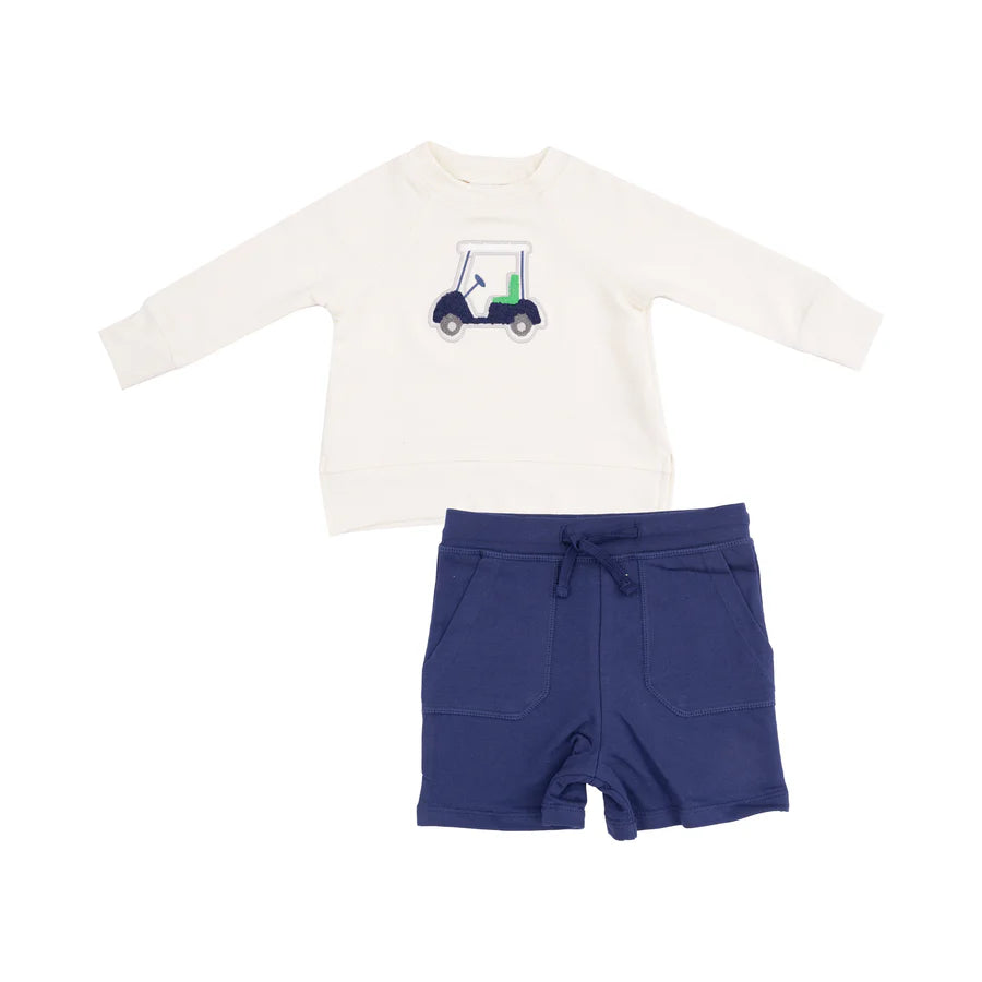 FRENCH TERRY RAGLAN SWEATSHIRT WITH APPLIQUE AND SHORT - GOLF CART BLUE