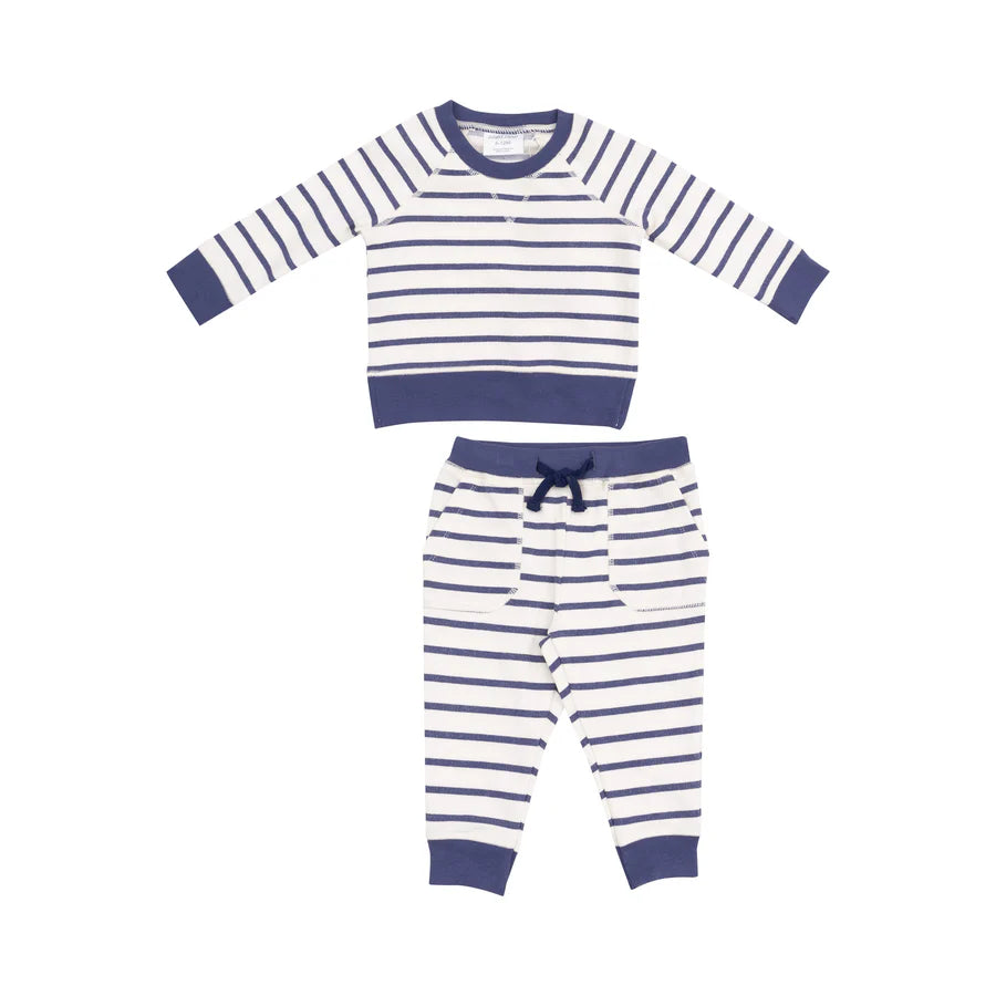 FRENCH TERRY RAGLAN SWEATSHIRT AND JOGGER SET - NAVY STRIPE