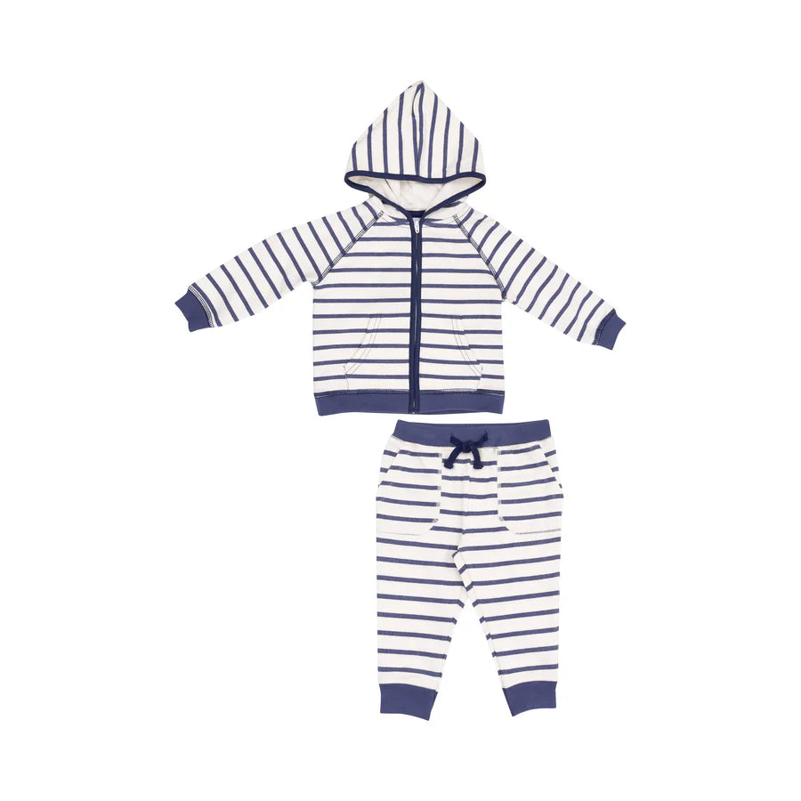 FRENCH TERRY HOODIE AND JOGGER - NAVY STRIPE