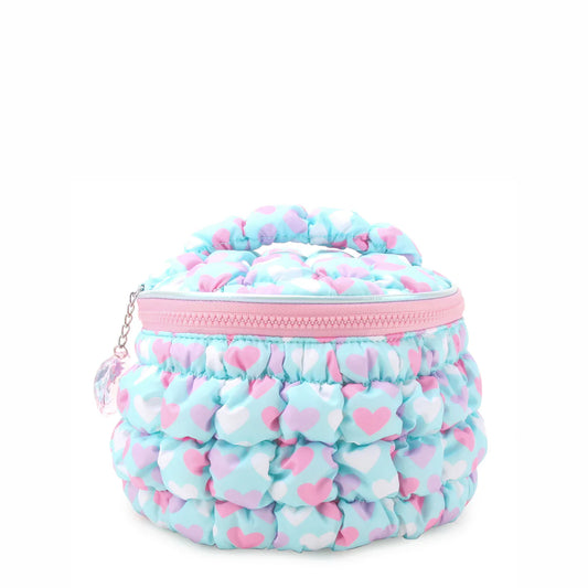 Quilted Scrunchies Printed Hearts Glam Bag with Heart Charm