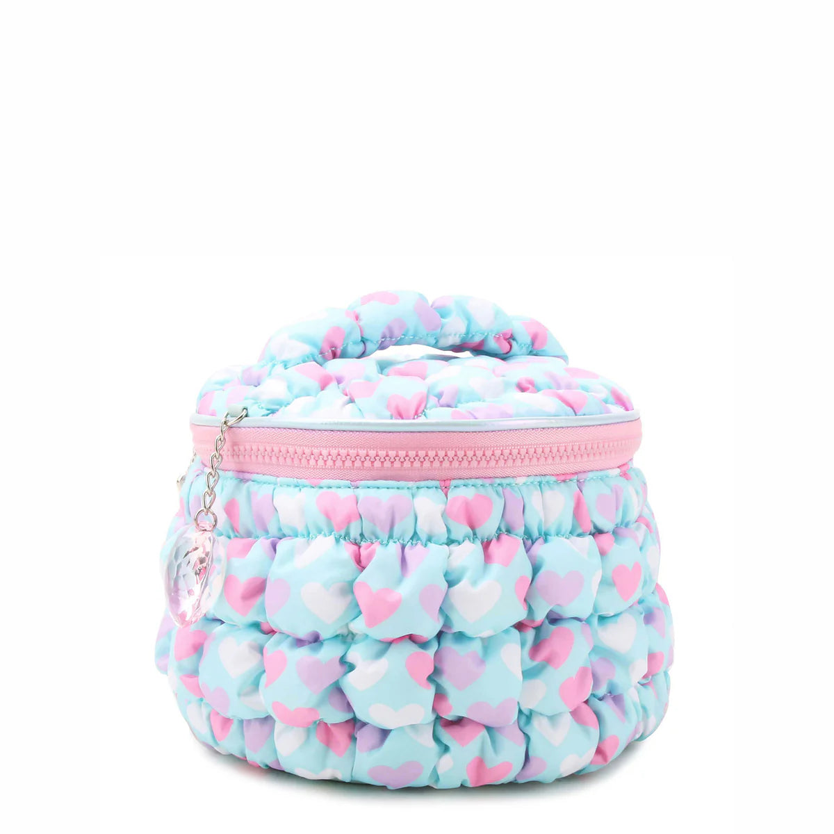 Quilted Scrunchies Printed Hearts Glam Bag with Heart Charm