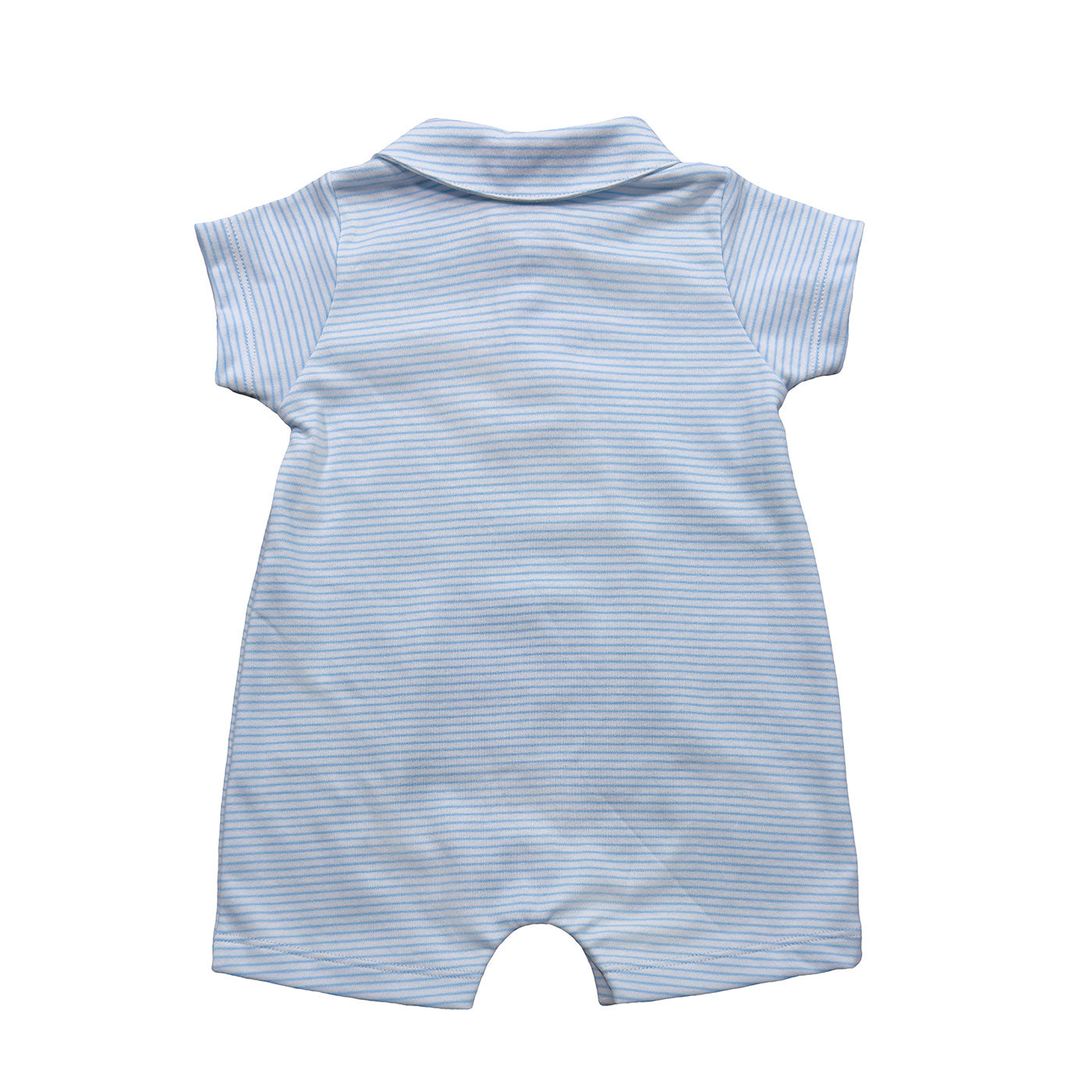 Pima Polo Romper, Light Blue Stripe