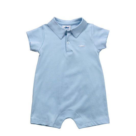 Pima Polo Romper, Light Blue