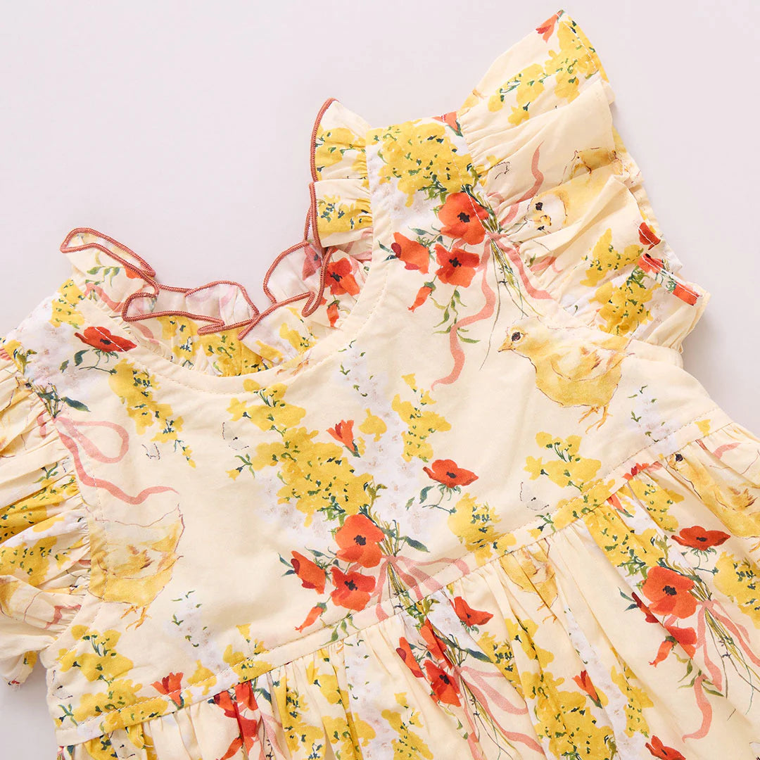 Girls Jennifer Dress - Yellow Chicks