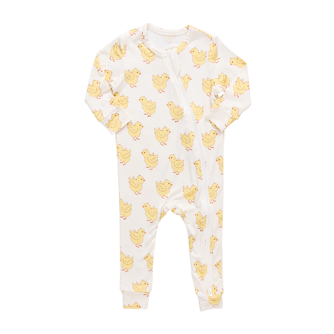 Baby’s First Bamboo Romper, Yellow Chicks