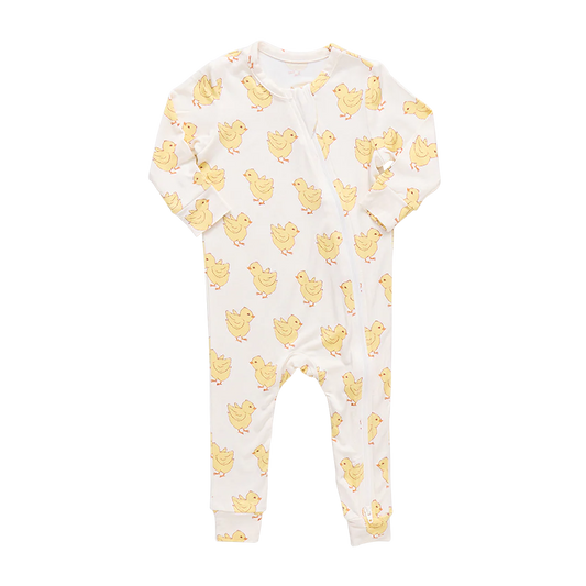 Baby’s First Bamboo Romper, Yellow Chicks