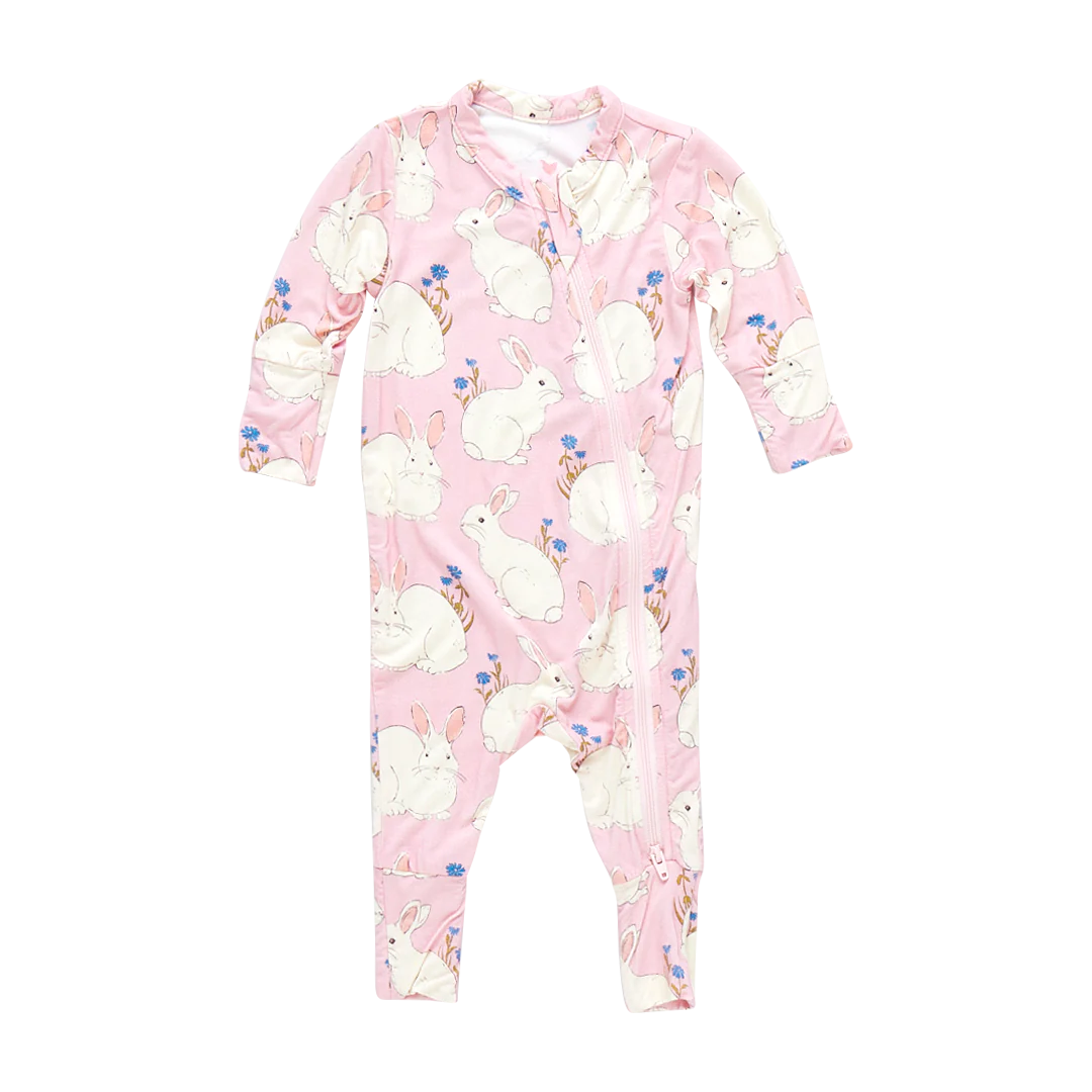 Baby’s First Bamboo Romper, Pink Bunnies