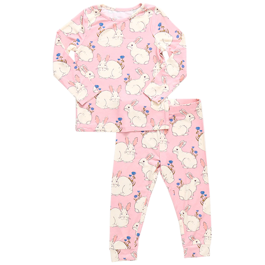 Bamboo Easter PJ Set, Pink Bunnies