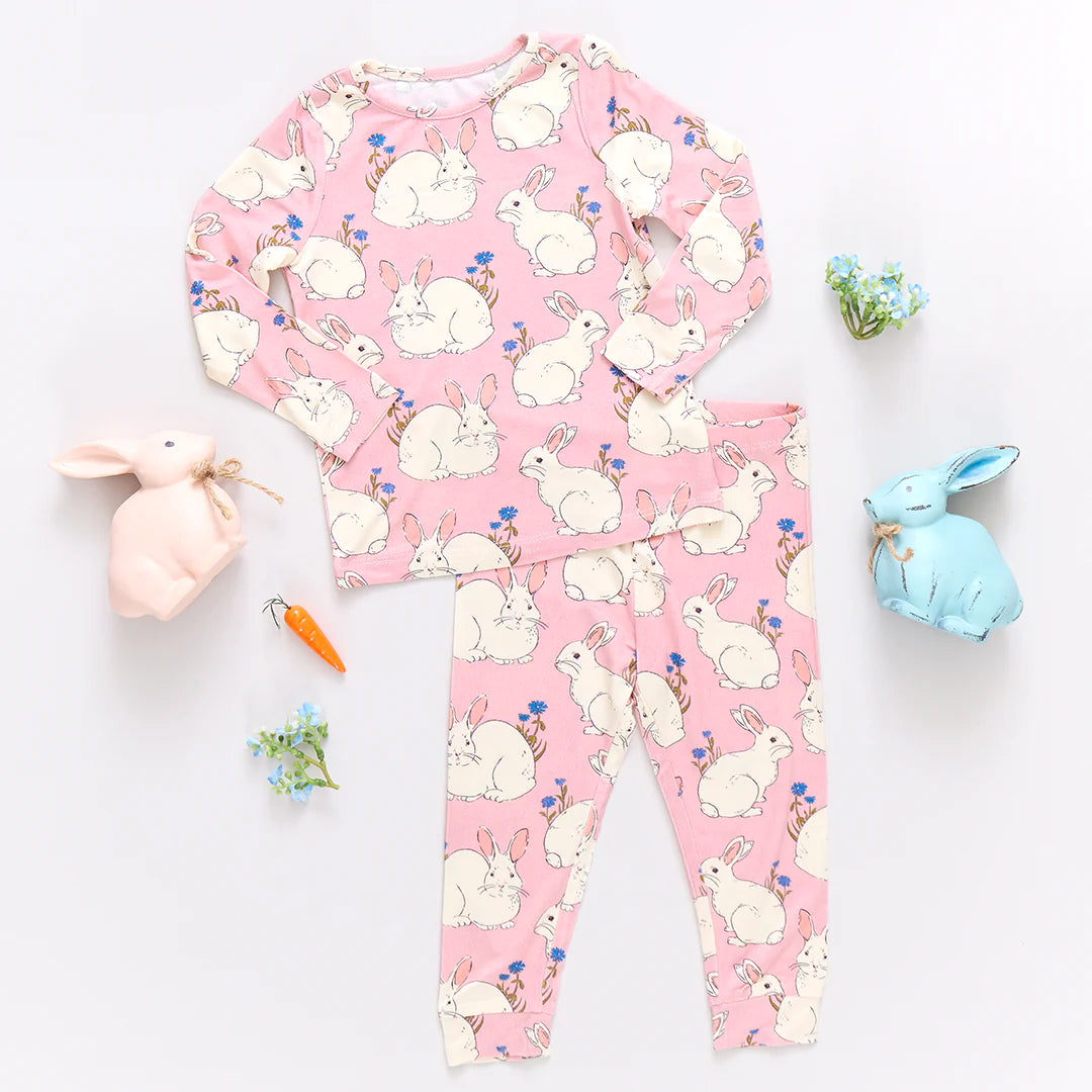 Bamboo Easter PJ Set, Pink Bunnies