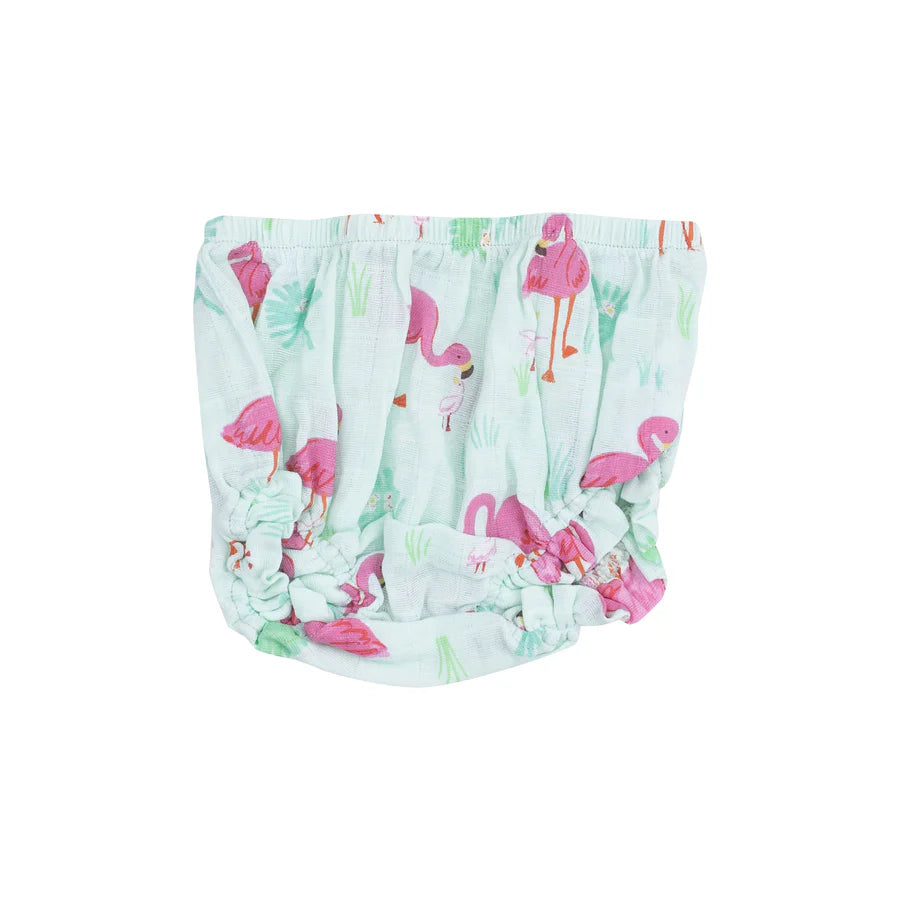 RUFFLE STRAP SMOCKED TOP AND DIAPER COVER - FLAMINGOS