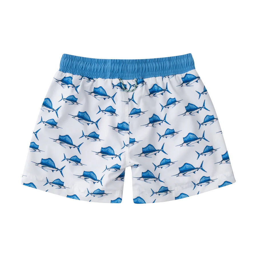 BOYS BOOGIE BOARD SWIM TRUNK IN SAILFISH PRINT ON WHITE