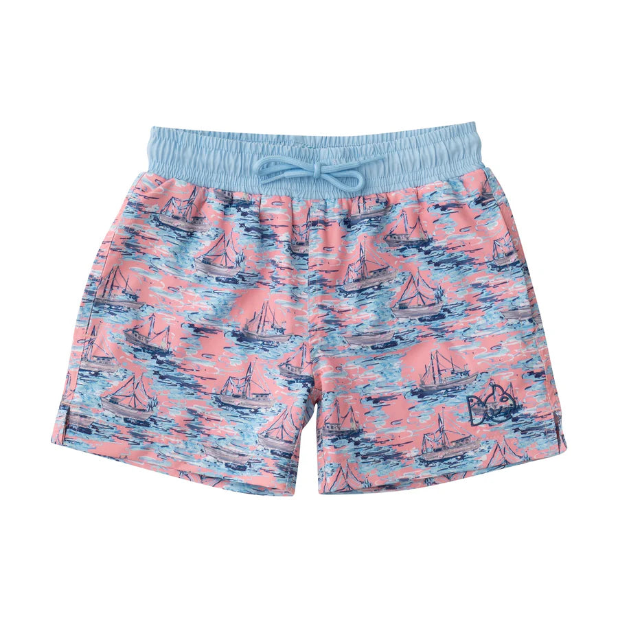 BOYS' BOOGIE BOARD SWIM TRUNK IN SHRIMP BOAT PRINT